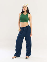 Dark Blue Gauze Pull-on Pants